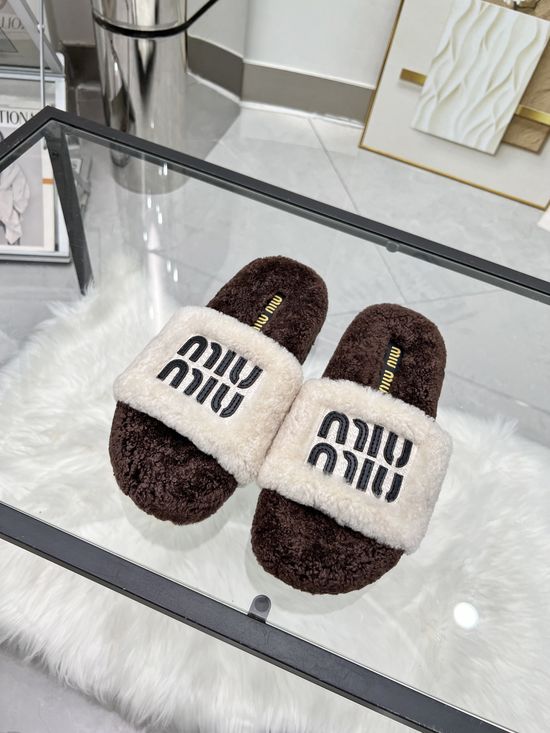 Miu Miu Embroidered Wool Slip-on Comfort Slippers