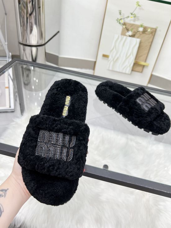 Miu Miu Embroidered Wool Slip-on Comfort Slippers