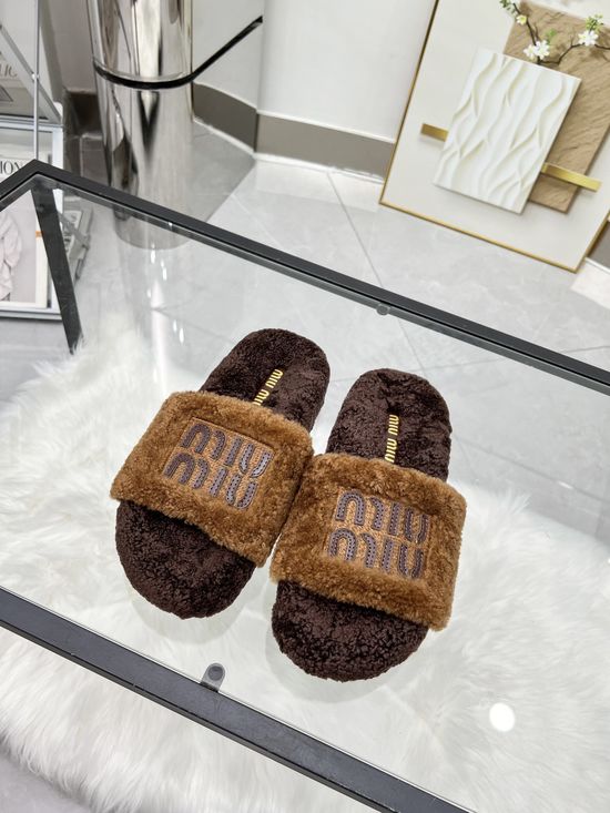 Miu Miu Embroidered Wool Slip-on Comfort Slippers