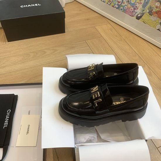 Chanel Thick Sole Leather Loafers with Letter Buckle