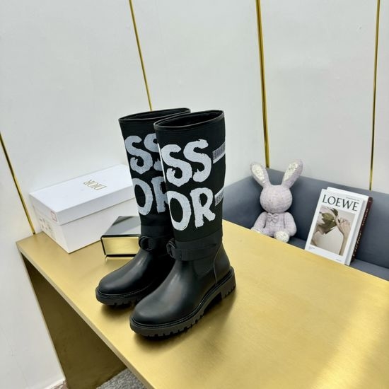 Christian Dior CD Embroidered Low Heel Riding Boots Soft Inner Lining