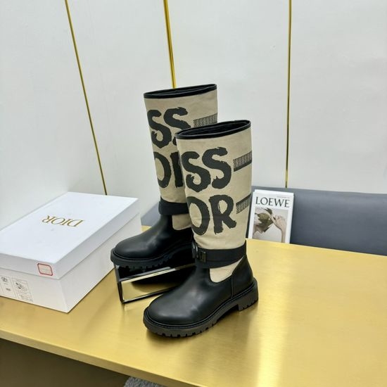 Christian Dior CD Embroidered Low Heel Riding Boots Soft Inner Lining