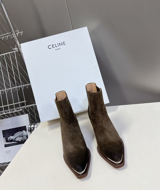 Celine Premium Leather Ankle Boots with Retro Logo Detail