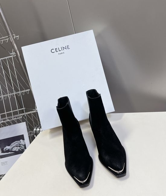 Celine Premium Leather Ankle Boots with Retro Logo Detail