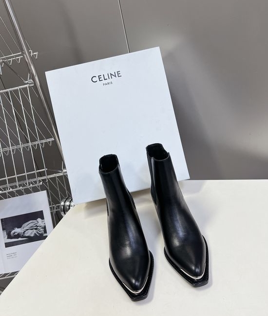 Celine Premium Leather Ankle Boots with Retro Logo Detail