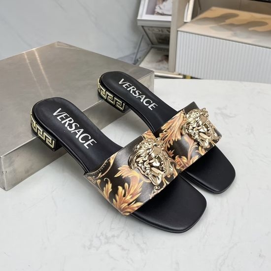 Versace Cowhide Flat Slide Sandals With Lining And Rubber Sole