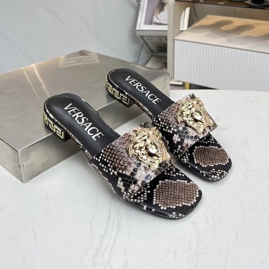 Versace Cowhide Flat Slide Sandals With Lining And Rubber Sole