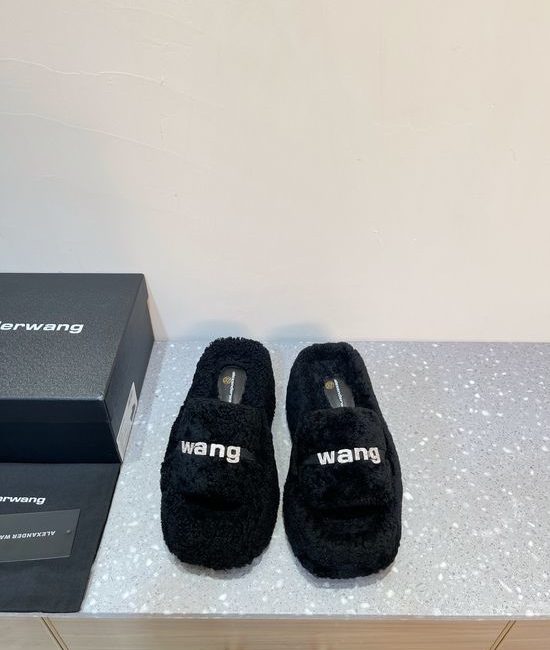 Alexander Wang Warm Curly Lamb Fur Platform Slip On Slippers