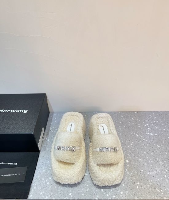 Alexander Wang Warm Curly Lamb Fur Platform Slip On Slippers
