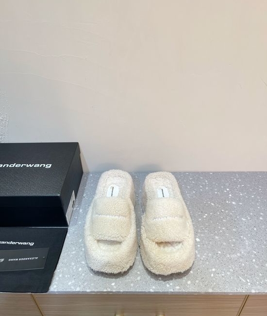 Alexander Wang Cozy Curly Lamb Fur Thick Platform Slip On Slippers