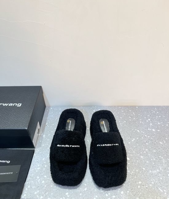 Alexander Wang Cozy Curly Lamb Fur Thick Platform Slip On Slippers