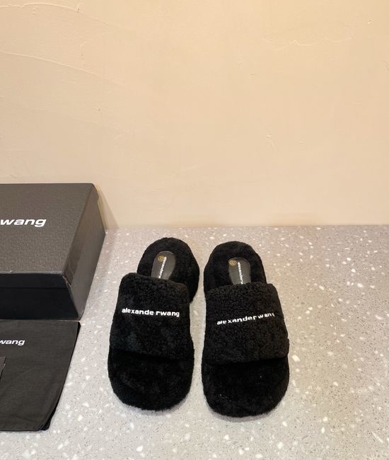 Alexander Wang Comfortable Curly Lamb Fur Low Heel Slip On Slippers