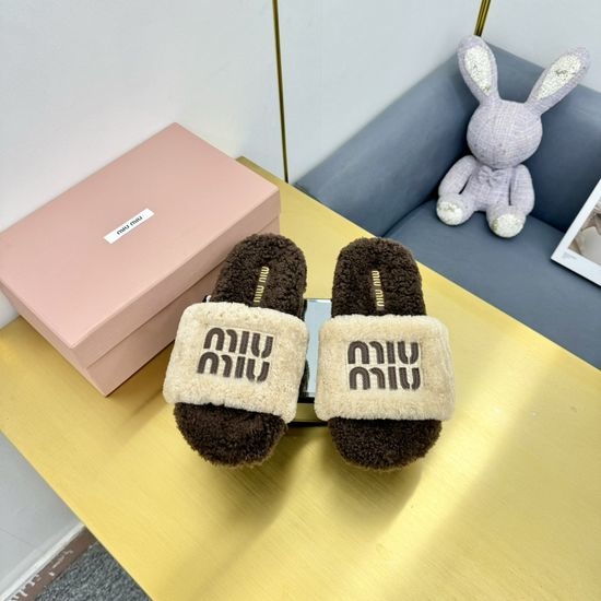 Miu Miu Soft Pure Wool Warm Non-slip Indoor Slippers