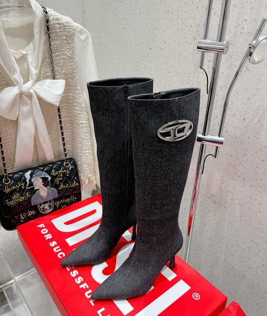 Diesel Pointed Toe Stiletto Side Zip Slimming Tall Boots