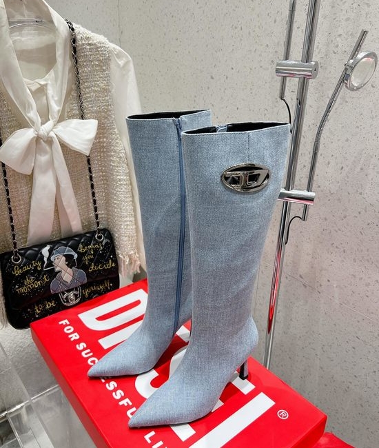 Diesel Pointed Toe Stiletto Side Zip Slimming Tall Boots