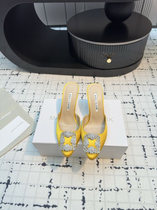 Manolo Blahnik Classic Silk Upper Slide with Genuine Leather Sole