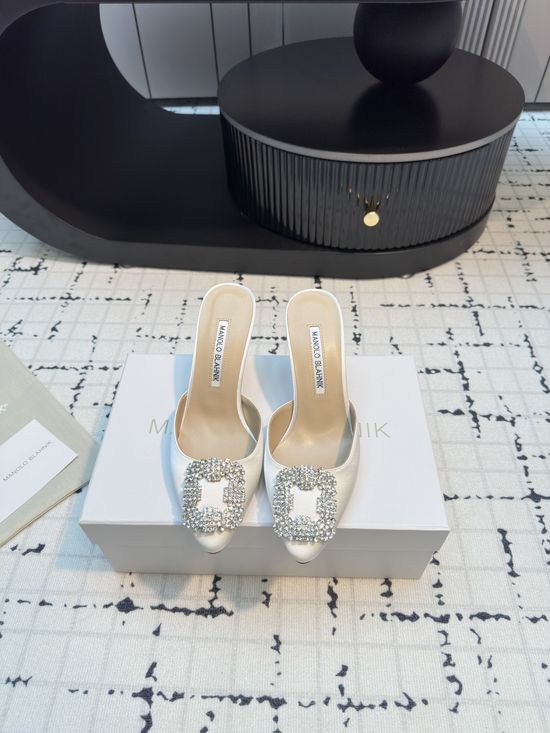 Manolo Blahnik Classic Silk Upper Slide with Genuine Leather Sole