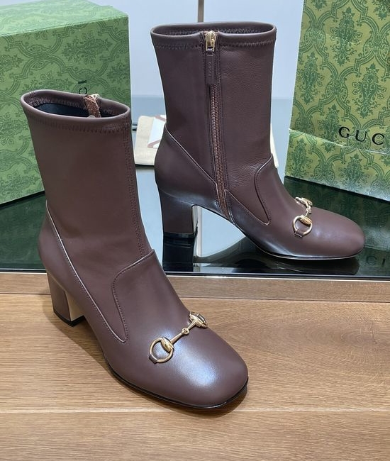 Gucci Low Heel Leather Horsebit Ankle Boots