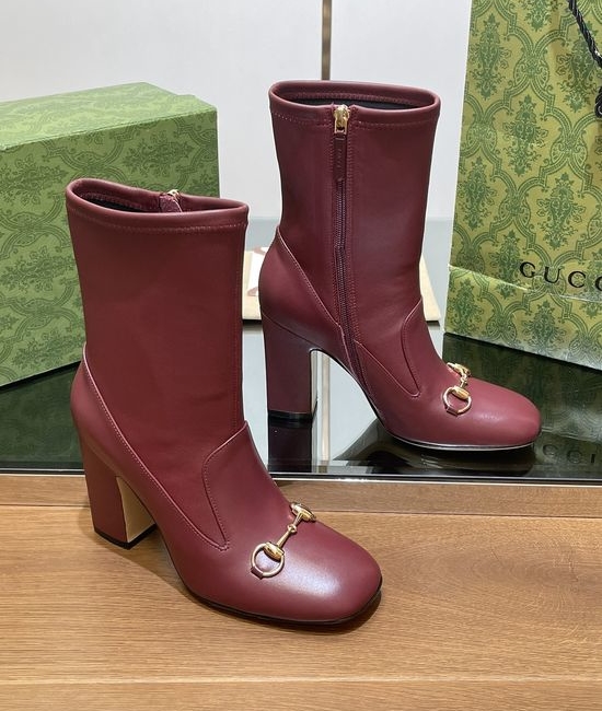 Gucci Leather Horsebit Ankle Boots Chunky Block Heel