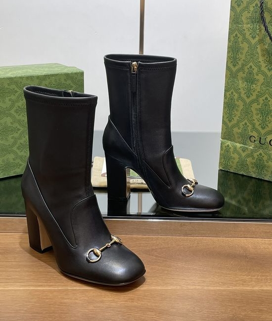 Gucci Leather Horsebit Ankle Boots Chunky Block Heel