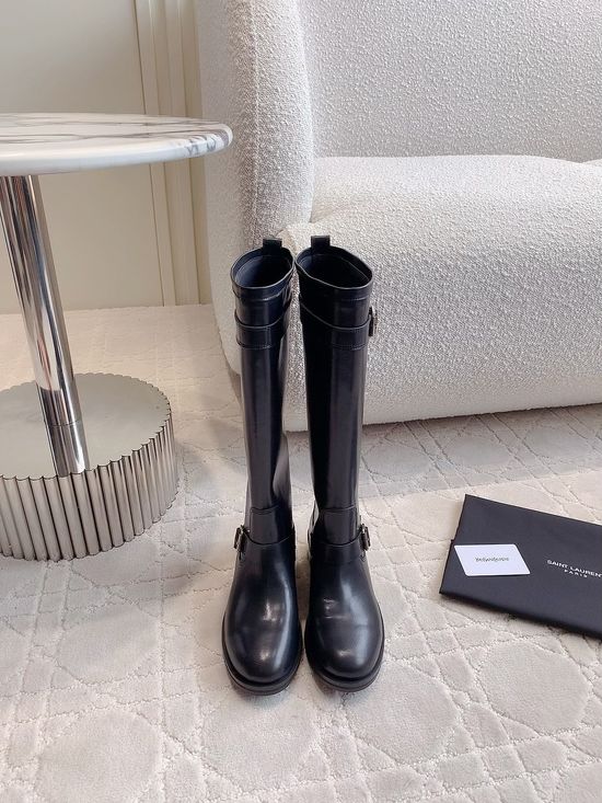 Yves Saint Laurent Buckle Knight Boots Comfortable Soft Shaft Slimming Fit Durable Sole