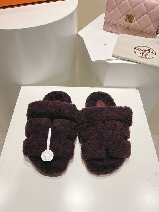 Hermes Curly Genuine Wool Comfortable Casual House Slippers
