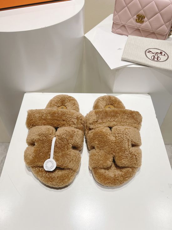 Hermes Curly Genuine Wool Comfortable Casual House Slippers