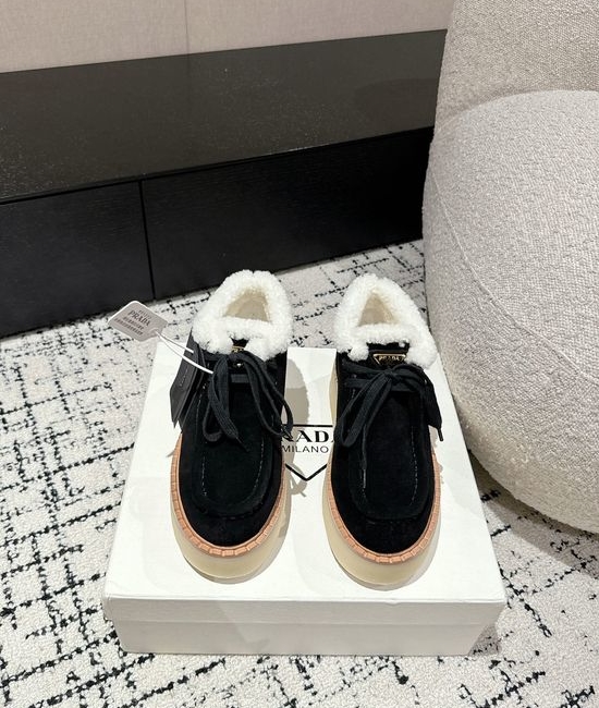 Prada Suede Platform Shearling Lined Ankle Boots Non Slip