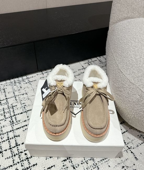 Prada Suede Platform Shearling Lined Ankle Boots Non Slip