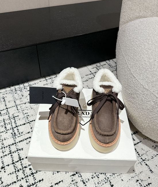 Prada Suede Platform Shearling Lined Ankle Boots Non Slip