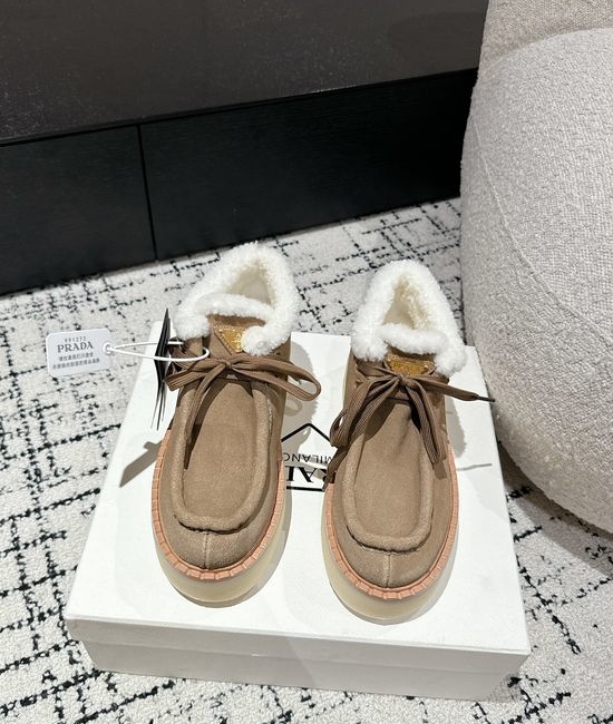 Prada Suede Platform Shearling Lined Ankle Boots Non Slip