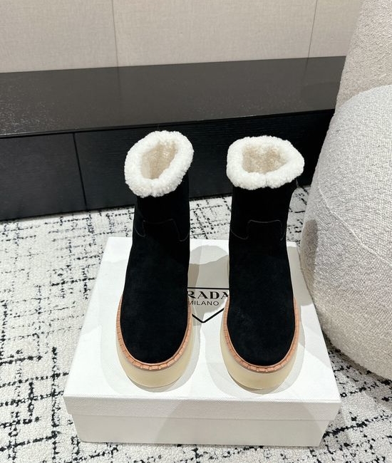 Prada Suede Platform Winter Boots Non-slip Warm Fleece Lined