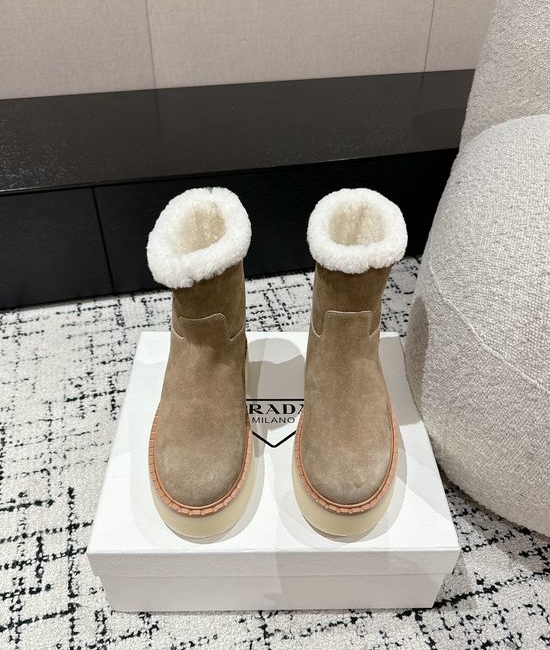 Prada Suede Platform Winter Boots Non-slip Warm Fleece Lined
