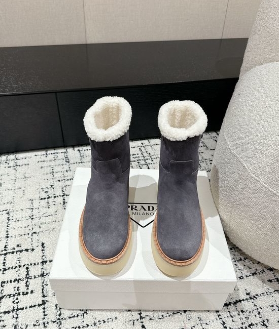 Prada Suede Platform Winter Boots Non-slip Warm Fleece Lined