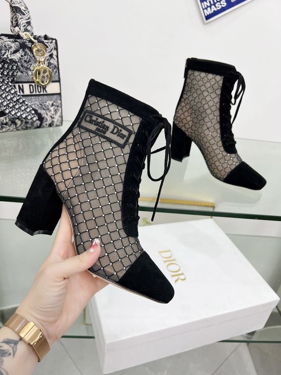 Christian Dior Exquisite Embroidered High-Heeled Net Boots