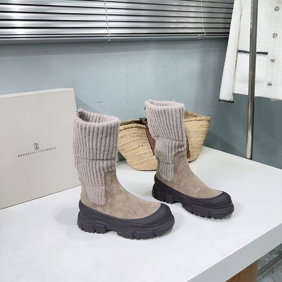 Brunello Cucinelli Suede Platform Slip On Comfortable Ankle Boots