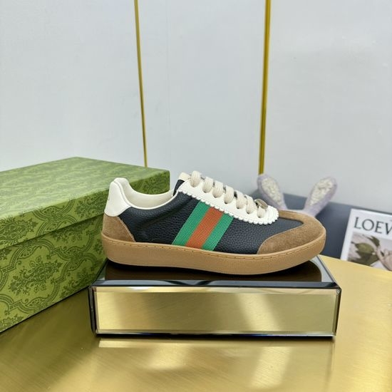Gucci Leather Stitched Sneakers With 3D Emblem Decor