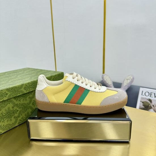 Gucci Leather Stitched Sneakers With 3D Emblem Decor