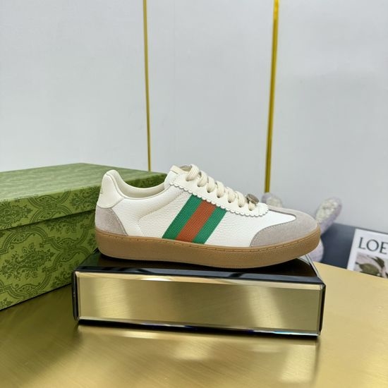 Gucci Leather Stitched Sneakers With 3D Emblem Decor