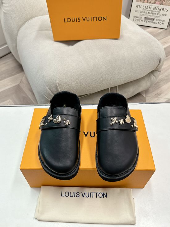 Louis Vuitton Wool Lined Floral Pattern Flat Slip On Slippers