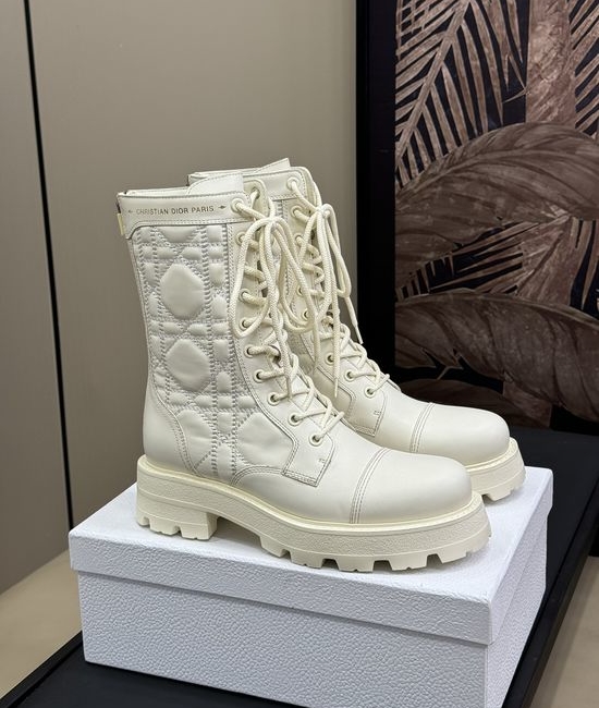Christian Dior CD Embroidered Check Pattern Leather Ankle Boots