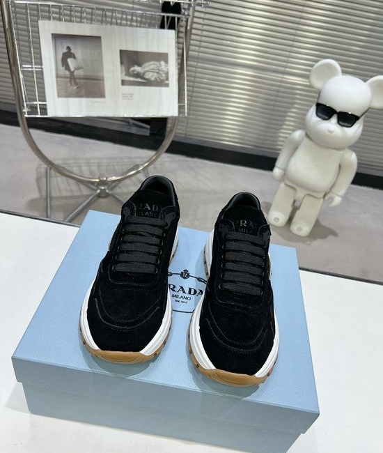 Prada Premium Leather Versatile Casual Shoes with Logo Detail