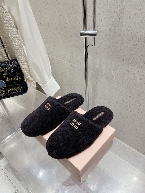 Miu Miu Cozy Wool Upper Lined Slip On House Slippers