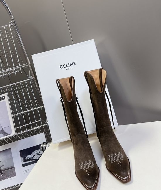 Celine Premium Logo Decor Calfskin Ankle Boots with Leather Sole