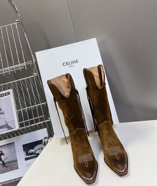 Celine Premium Logo Decor Calfskin Ankle Boots with Leather Sole