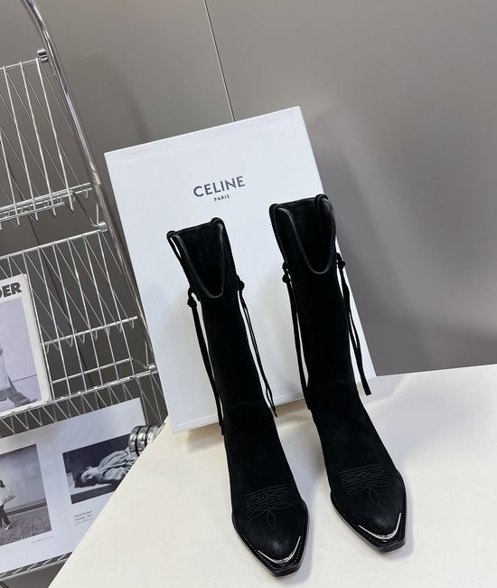 Celine Premium Logo Decor Calfskin Ankle Boots with Leather Sole