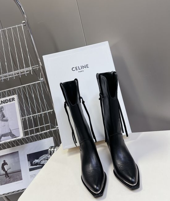 Celine Premium Logo Decor Calfskin Ankle Boots with Leather Sole