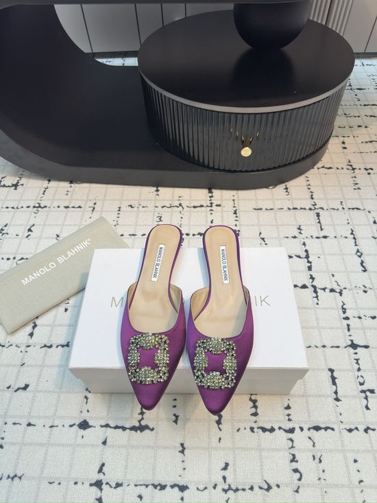 Manolo Blahnik Premium Silk Flat Slide Slippers