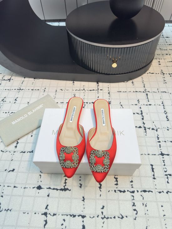 Manolo Blahnik Premium Silk Flat Slide Slippers