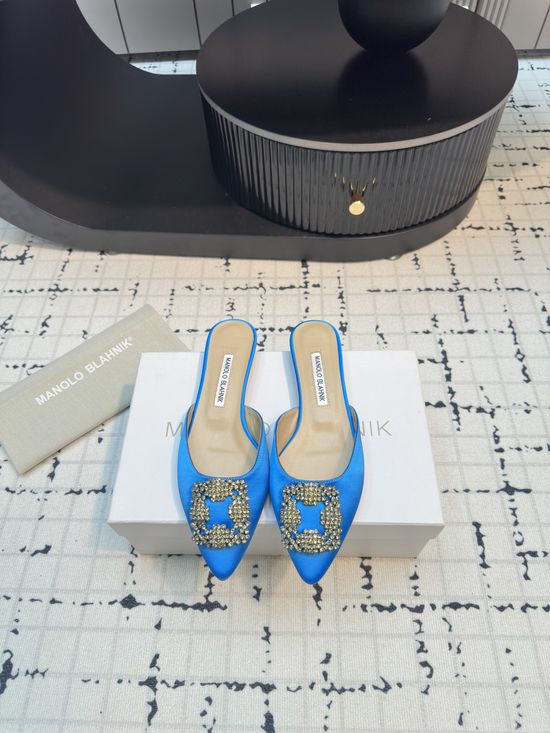 Manolo Blahnik Premium Silk Flat Slide Slippers